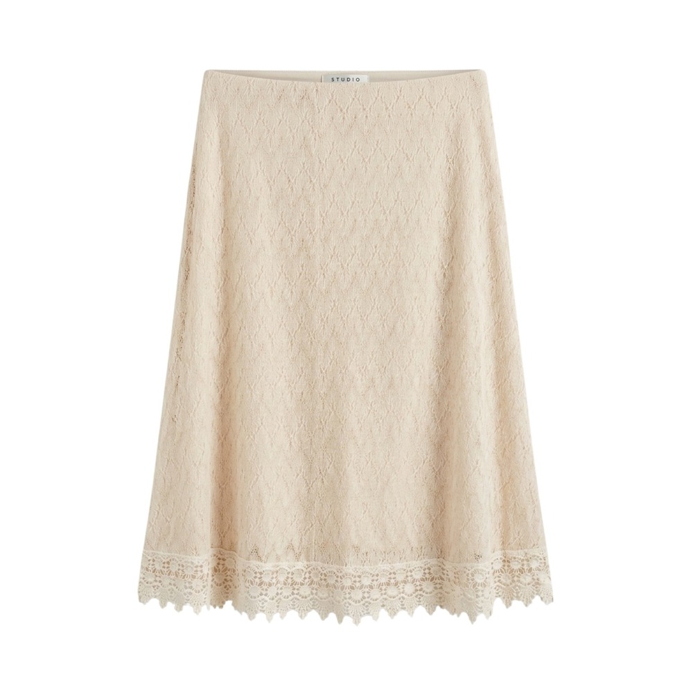 Studio JPR Womens Lace A-Line Skirt Cream Crochet Hem Lined Boho M3463619S L